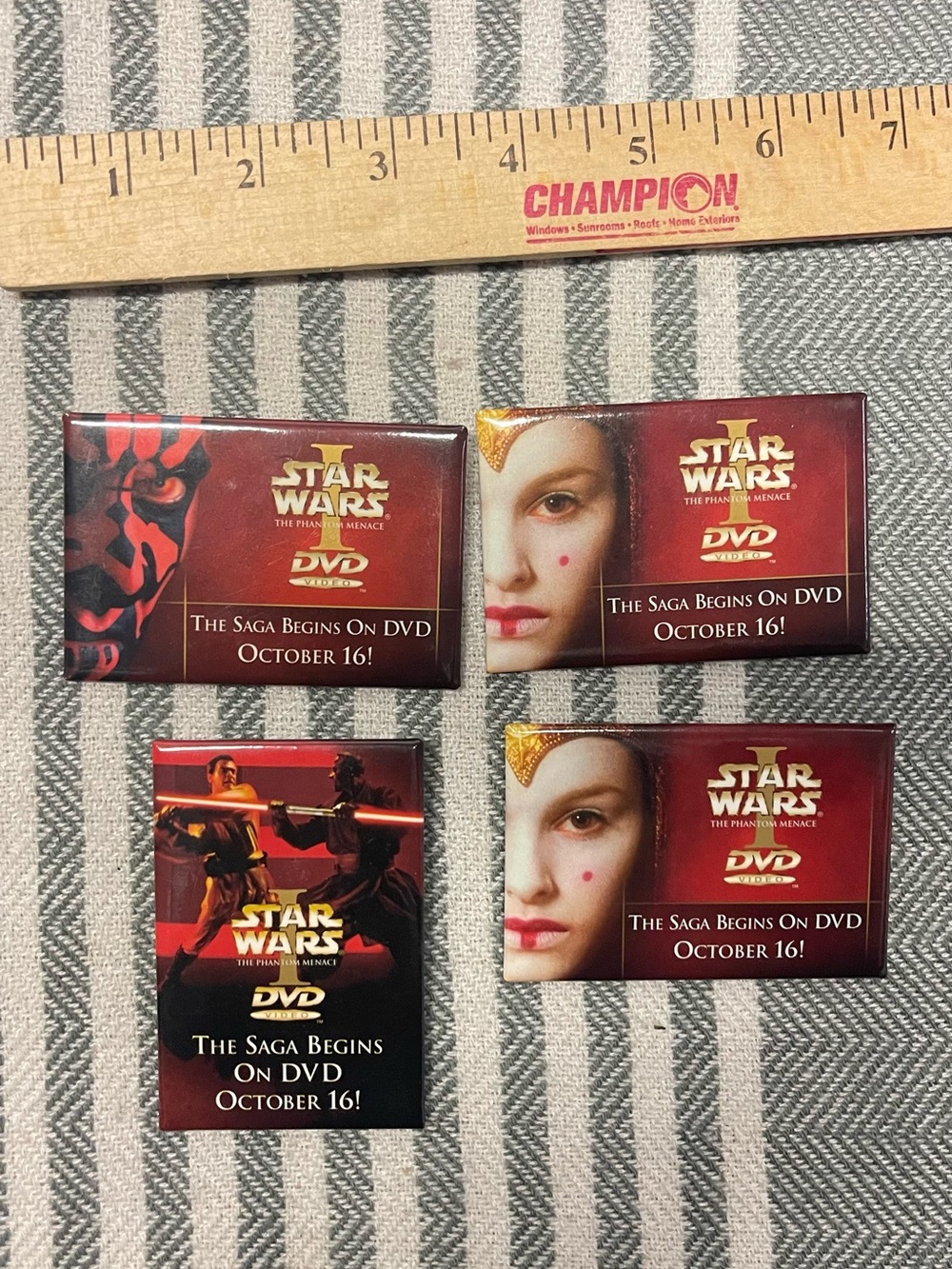 Star Wars Promotional DVD Pinback Buttons in Red and Gold